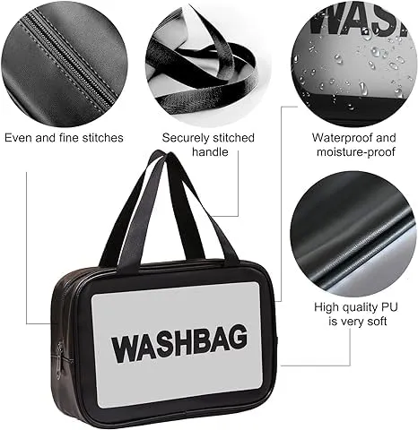 3 PCS PU Leather Portable Toiletry Bags with Handle, Translucent Waterproof travel Make up Bags for Women, Large Capacity Travel Cosmetic Bags (Black)