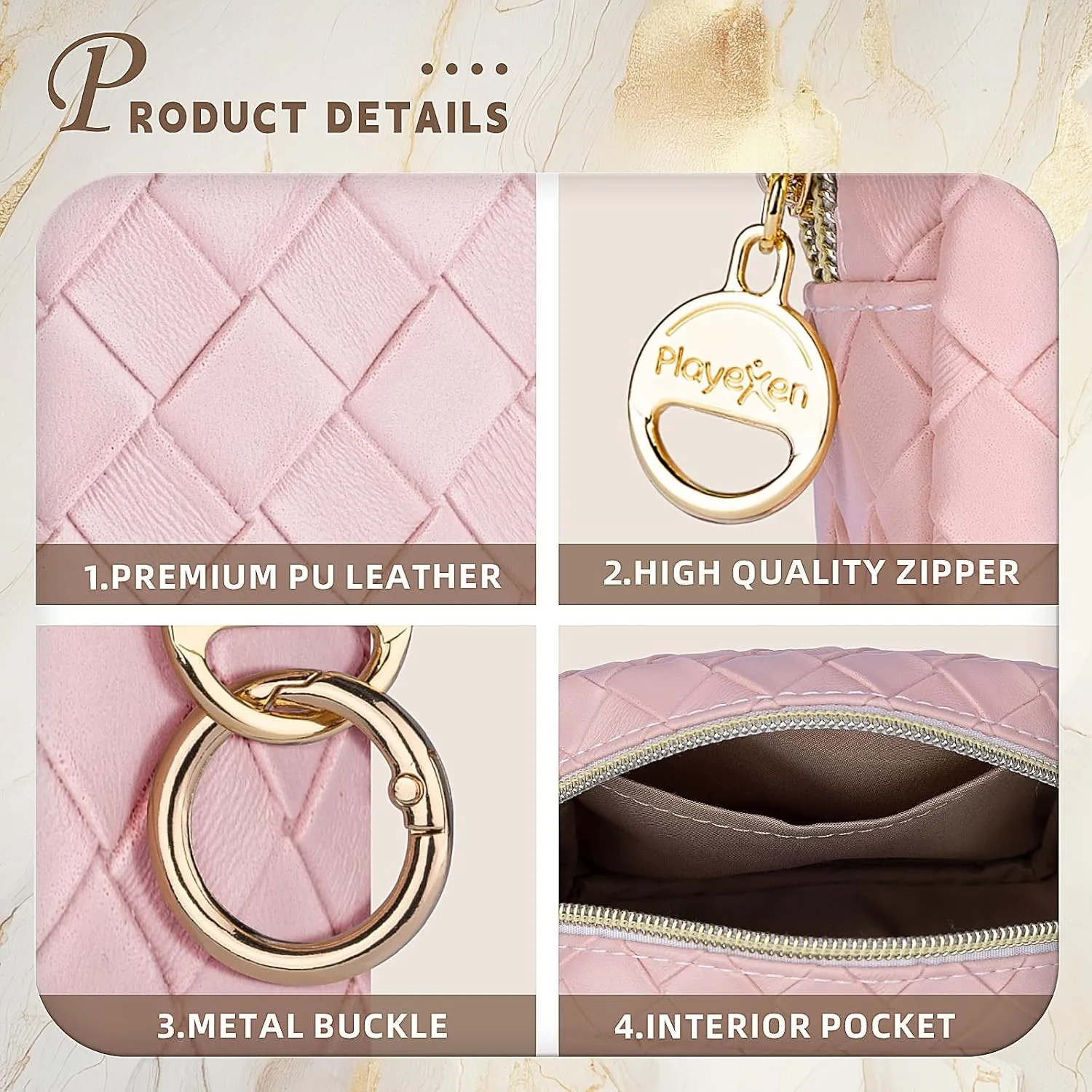 5.5" Small Makeup Bag, PU Leather Mini Cosmetics Bag for Purse, Portable Small Travel Makeup Pouch with Ring Buckle (Large Plaid, Black)