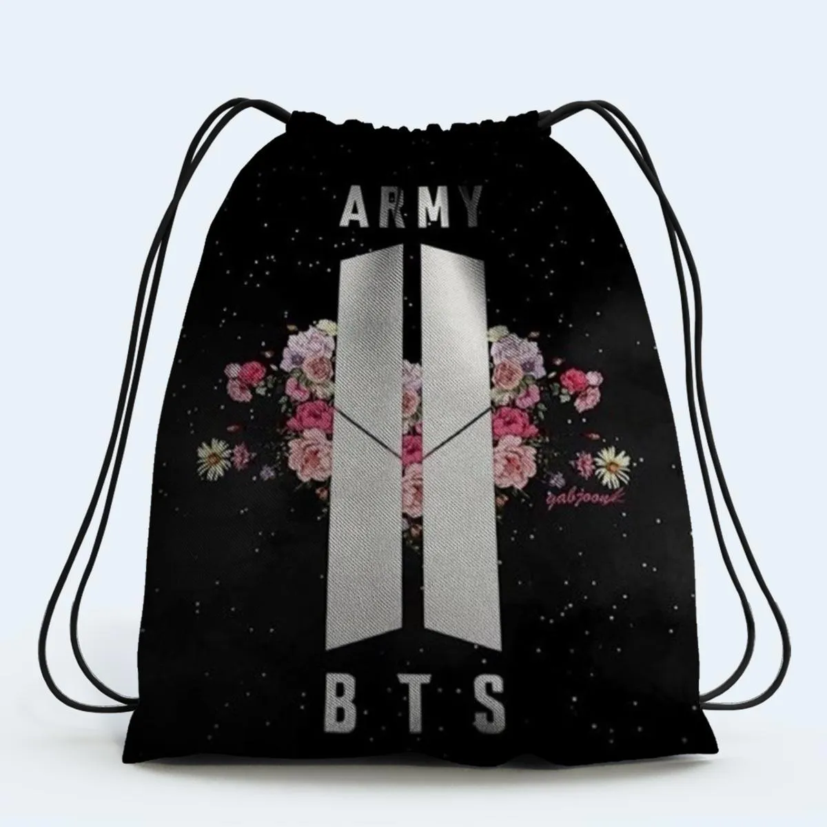 Army BTS Drawstring Bag design digitally printed on strong fabric
