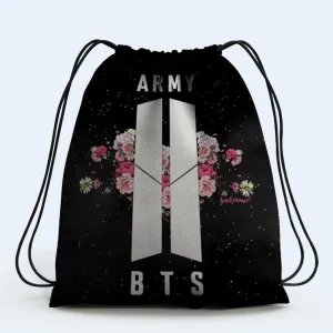 Army BTS Drawstring Bag design digitally printed on strong fabric