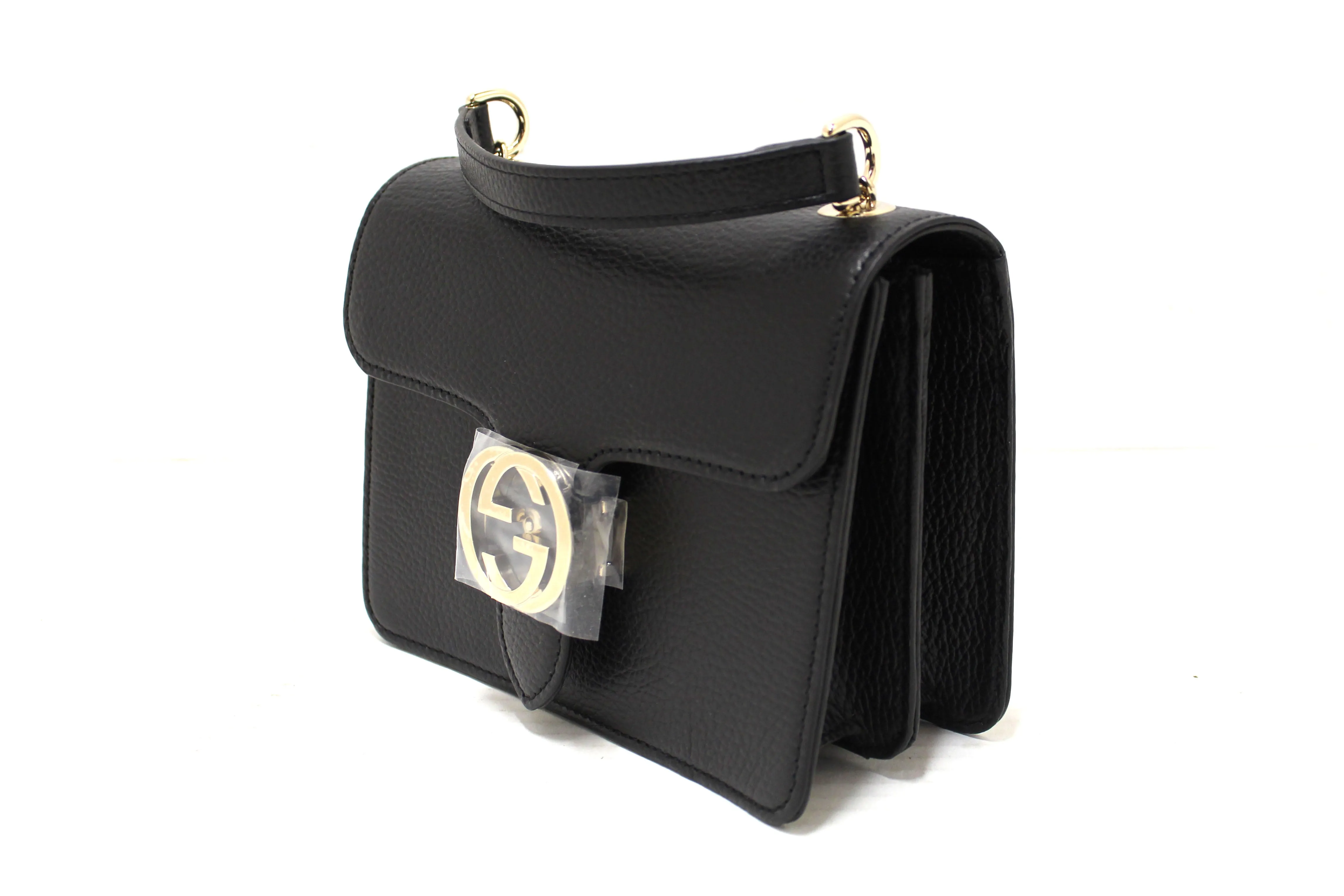 Authentic NEW Gucci Small Dollar Black Calfskin Interlocking G Shoulder Bag