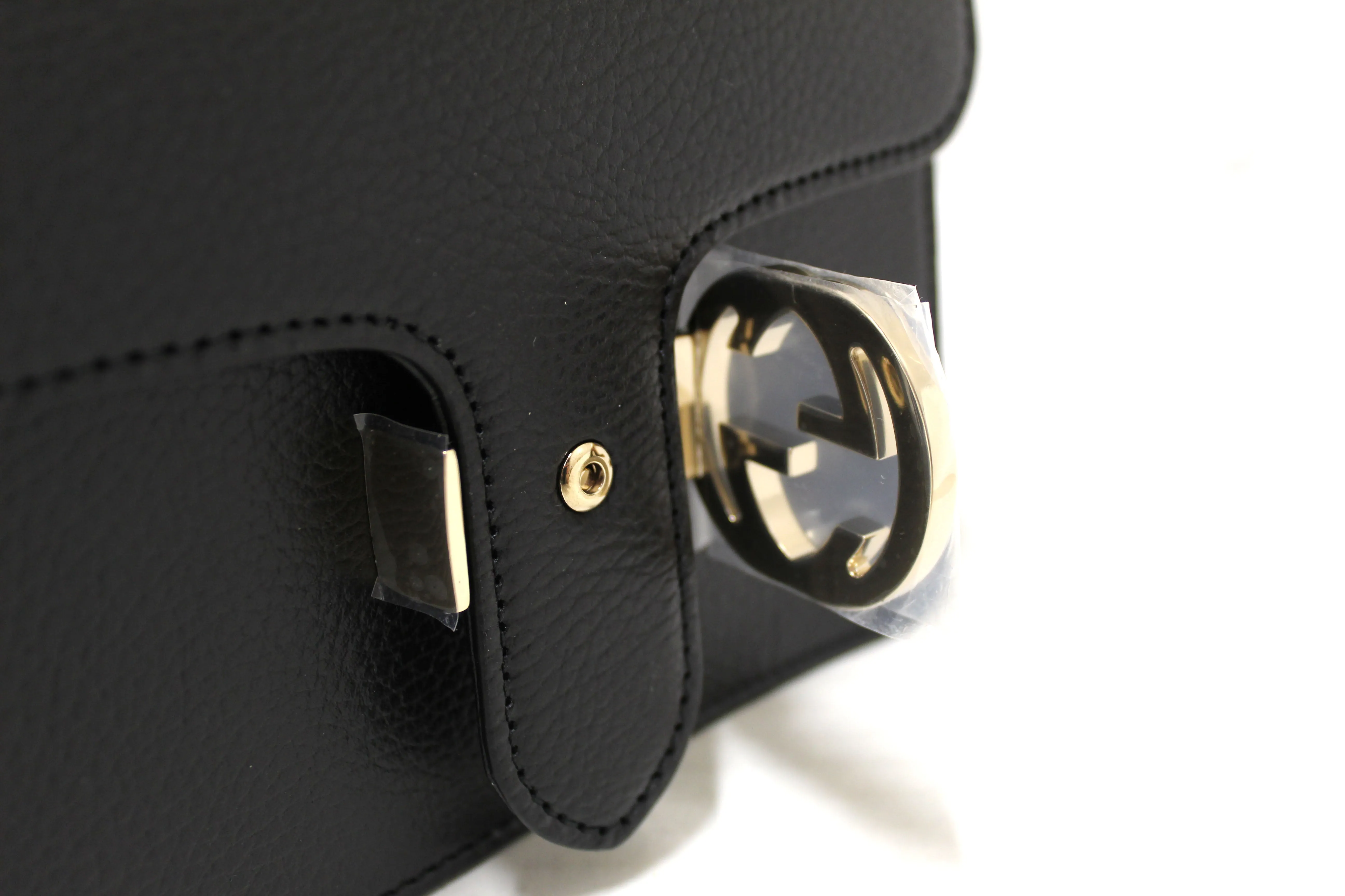 Authentic NEW Gucci Small Dollar Black Calfskin Interlocking G Shoulder Bag