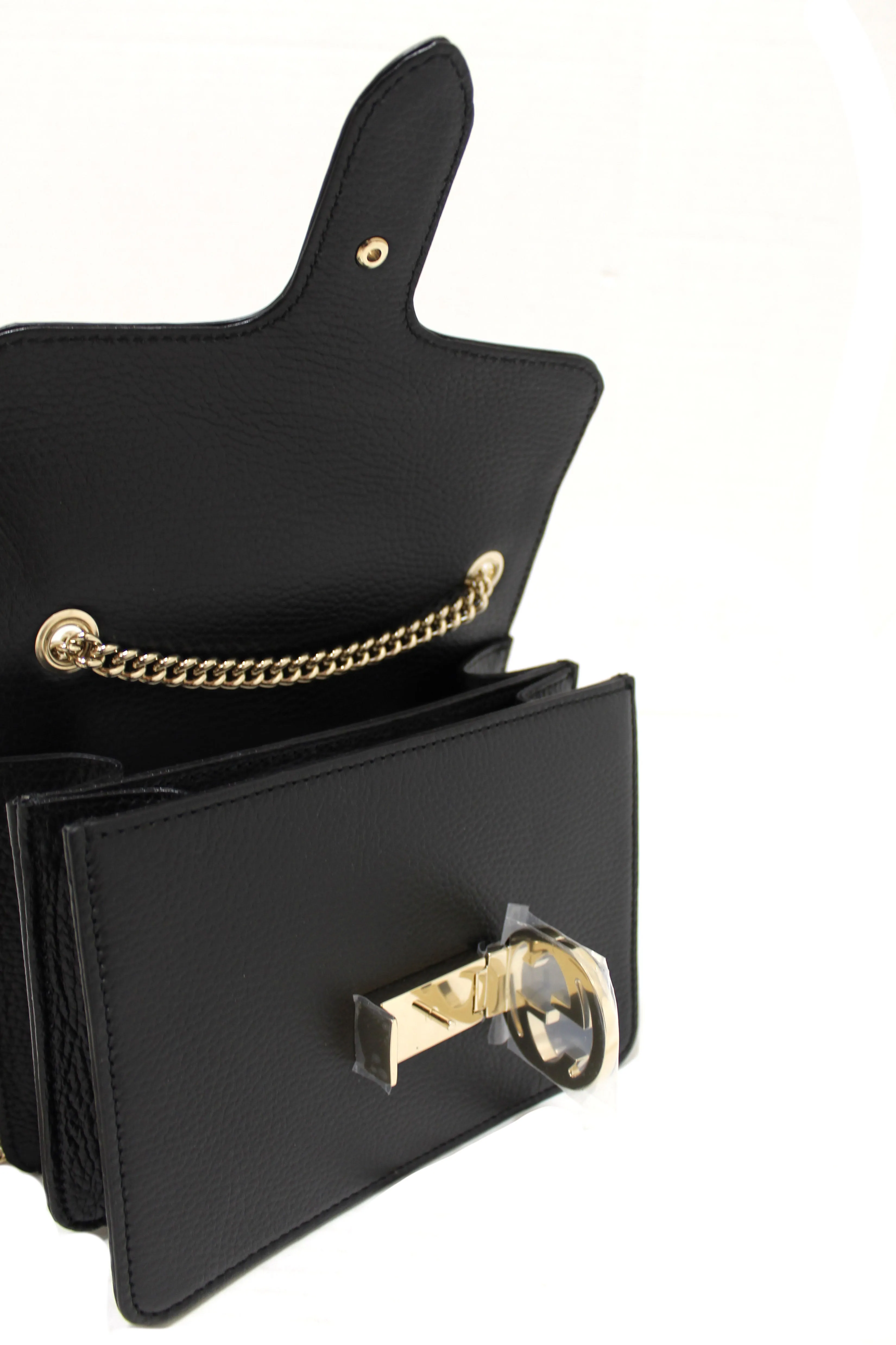 Authentic NEW Gucci Small Dollar Black Calfskin Interlocking G Shoulder Bag