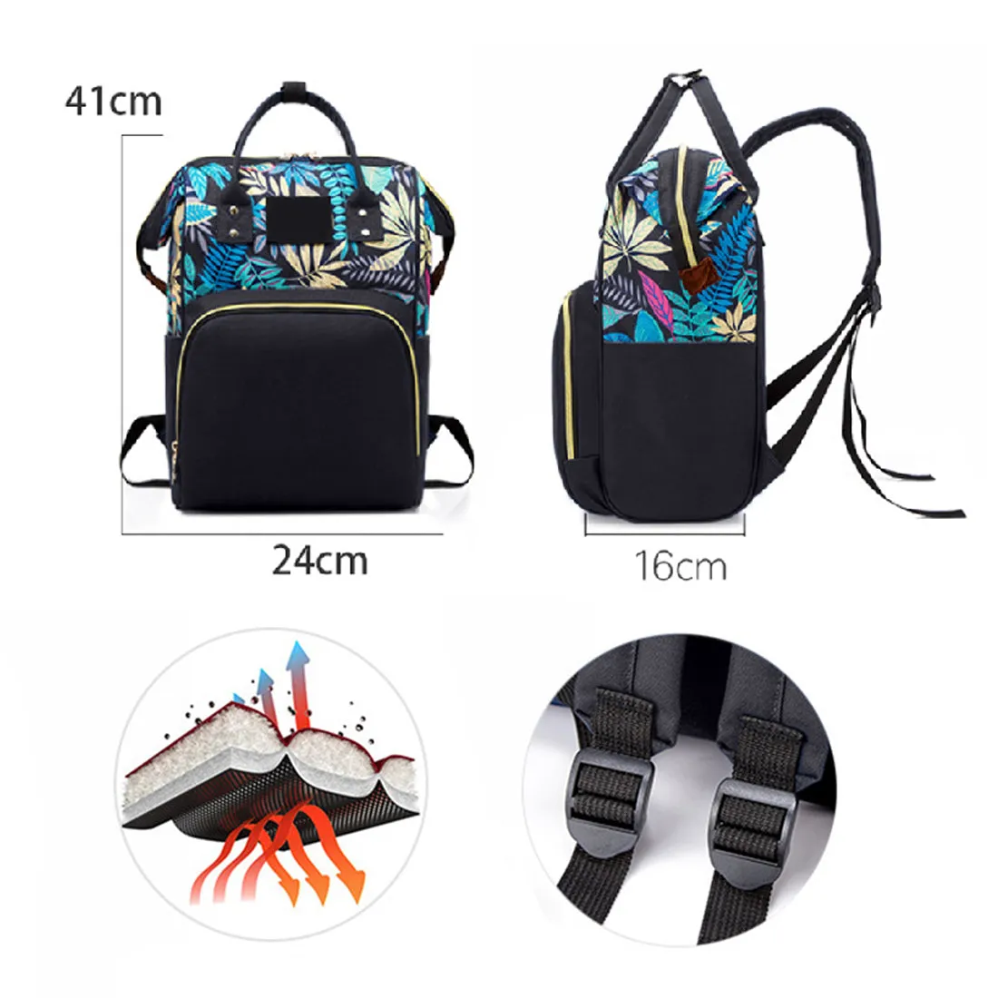 Babymoon Mother Diaper Bag Lightweight Multifunctional Travel Unisex Diaper Backpack - Black