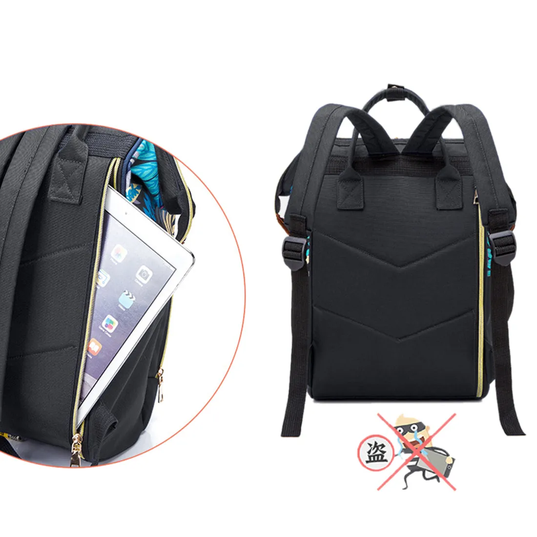 Babymoon Mother Diaper Bag Lightweight Multifunctional Travel Unisex Diaper Backpack - Black