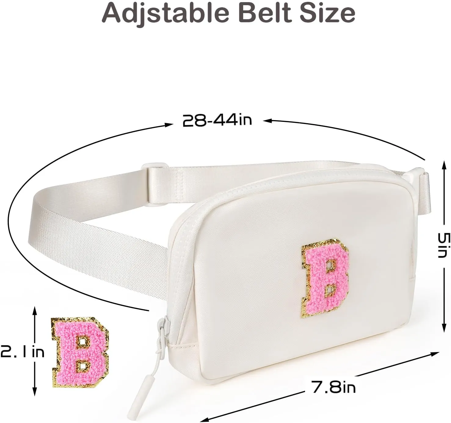 Belt Bag Fany Pack Crossbody Waist Bag with Initial Letter Patch for Women Teen Girl Gift,Bum Purse Punch for Workout Shopping Travel Hiking (Z-beige-B)