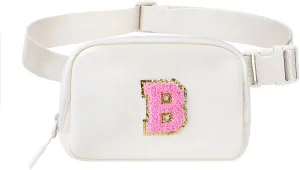 Belt Bag Fany Pack Crossbody Waist Bag with Initial Letter Patch for Women Teen Girl Gift,Bum Purse Punch for Workout Shopping Travel Hiking (Z-beige-B)