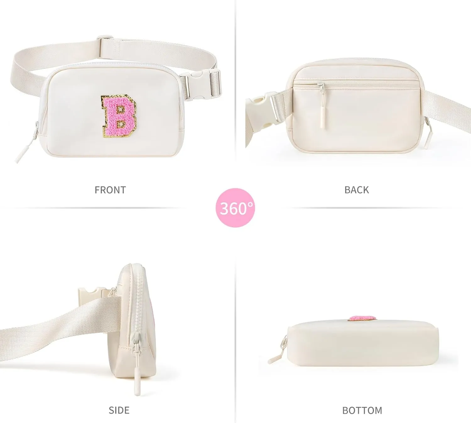 Belt Bag Fany Pack Crossbody Waist Bag with Initial Letter Patch for Women Teen Girl Gift,Bum Purse Punch for Workout Shopping Travel Hiking (Z-beige-B)