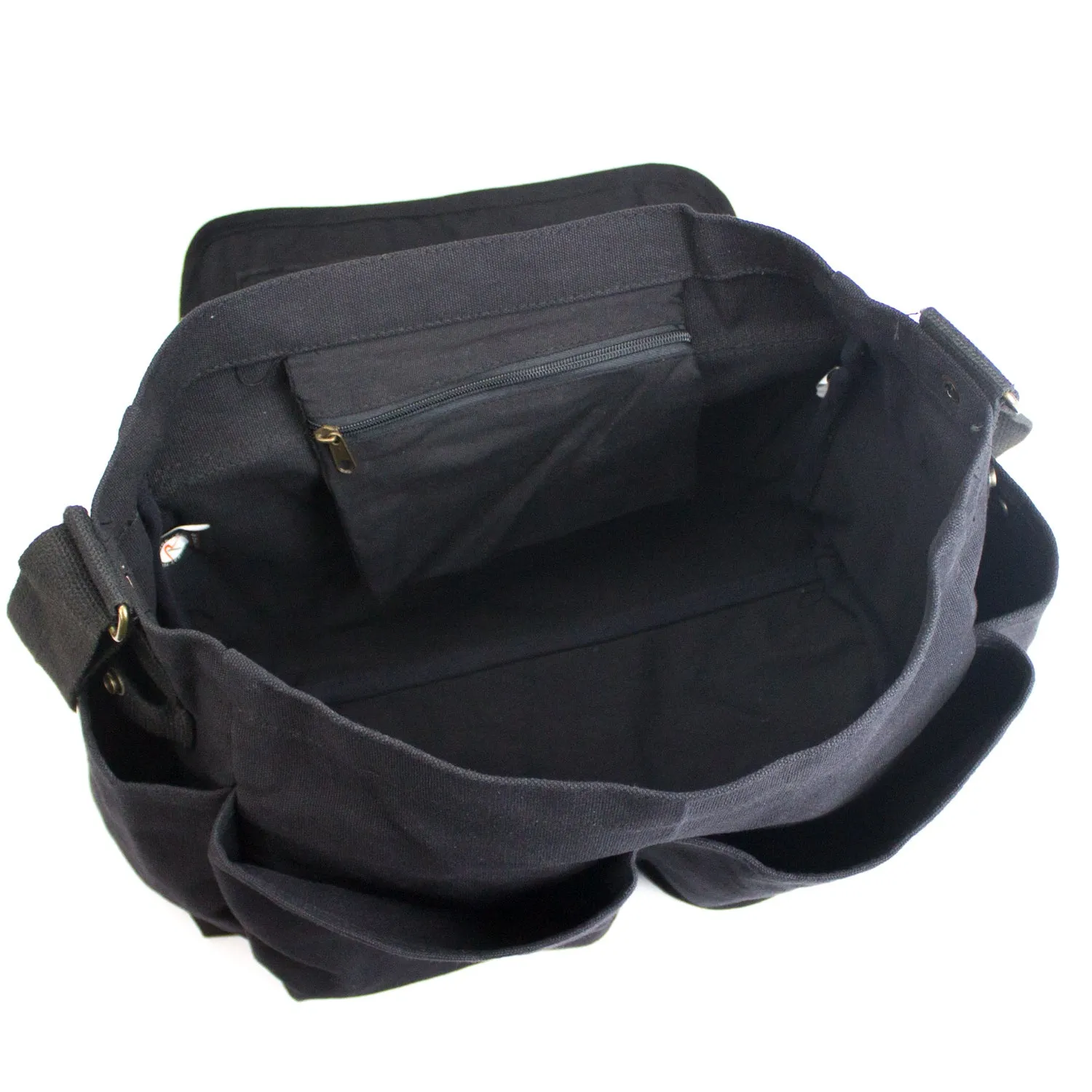 Black Heavyweight Canvas Classic Messenger Satchel Bag - Air Corp Logo