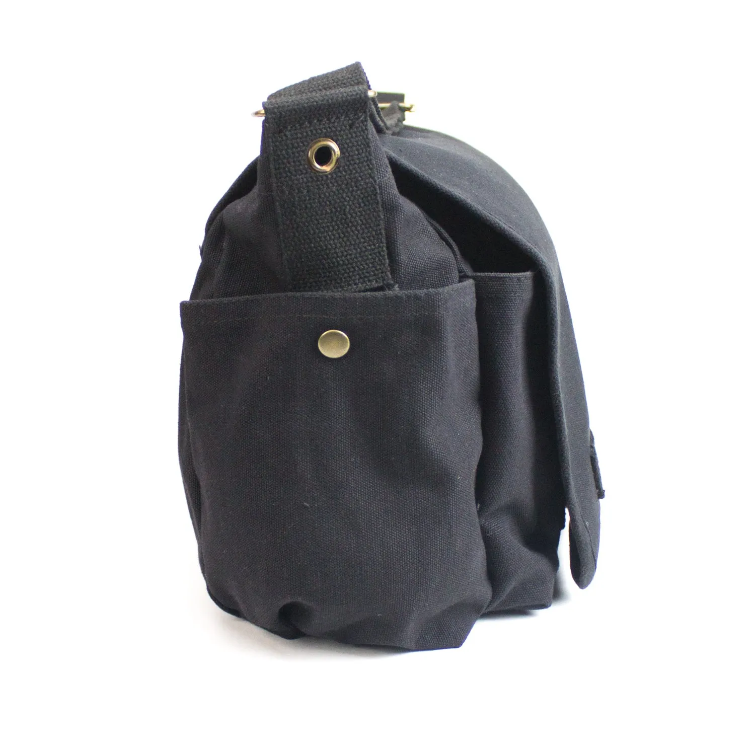 Black Heavyweight Canvas Classic Messenger Satchel Bag - Air Corp Logo