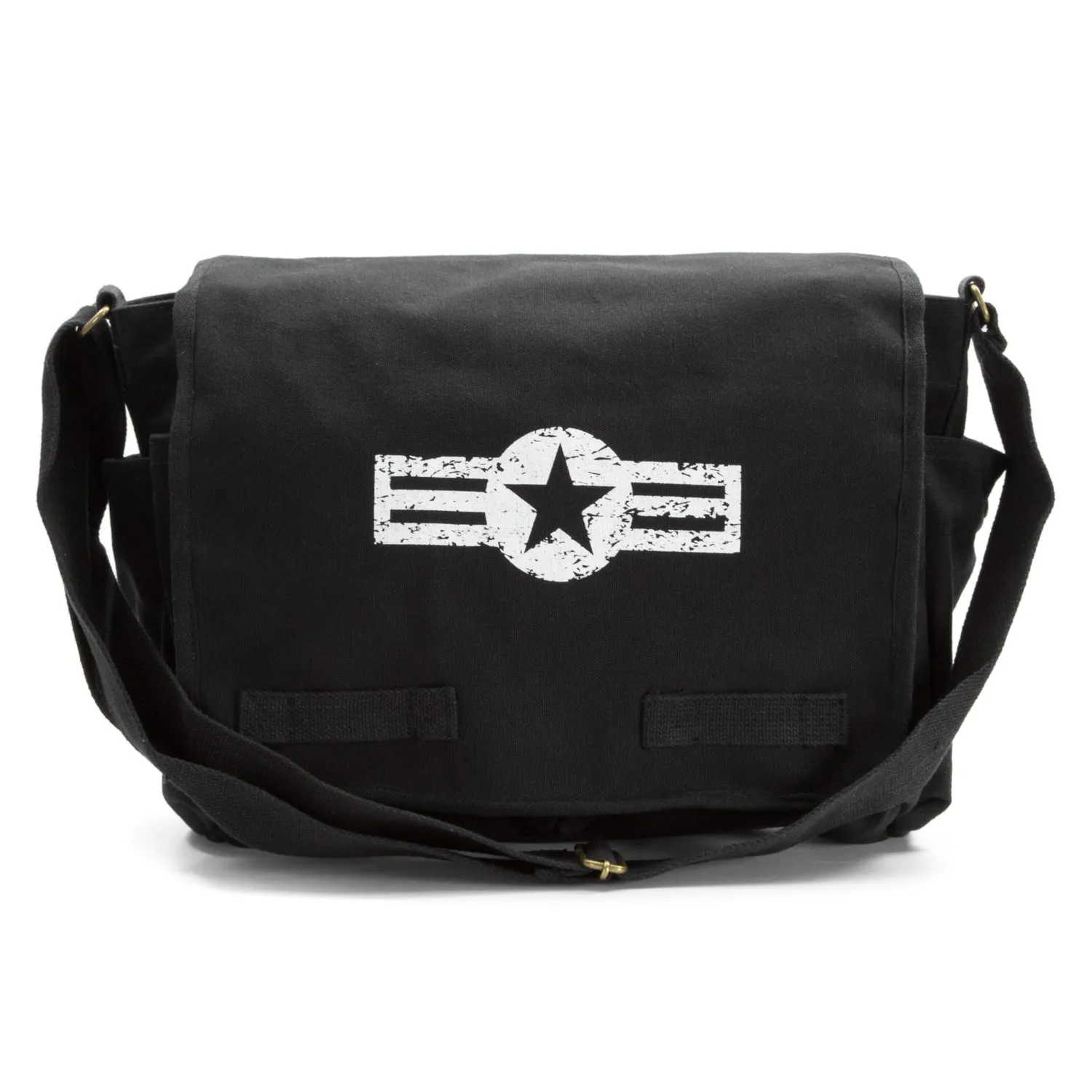 Black Heavyweight Canvas Classic Messenger Satchel Bag - Air Corp Logo