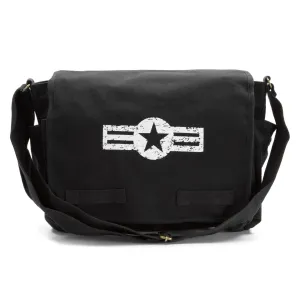 Black Heavyweight Canvas Classic Messenger Satchel Bag - Air Corp Logo