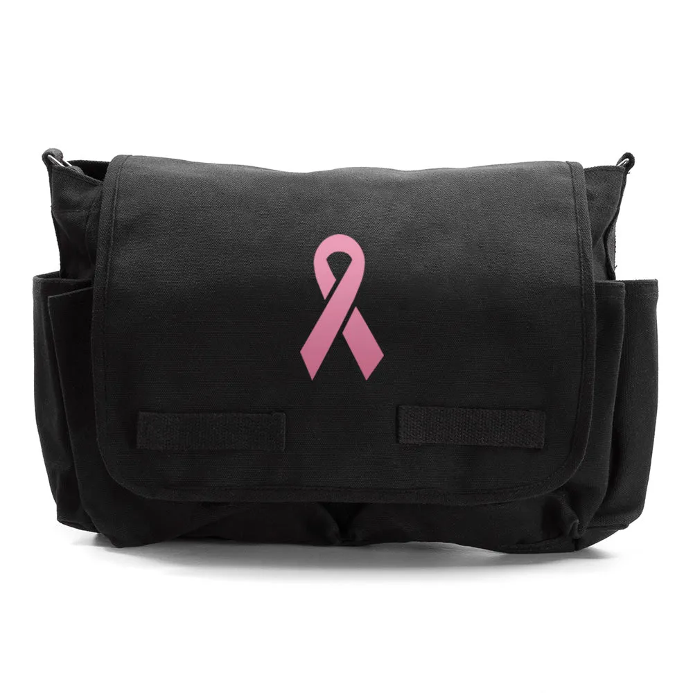 Breast Cancer Awareness Vintage Army Canvas Messenger Bag Pink Ribbon