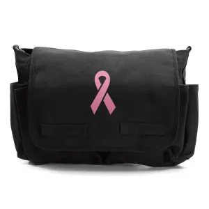 Breast Cancer Awareness Vintage Army Canvas Messenger Bag Pink Ribbon