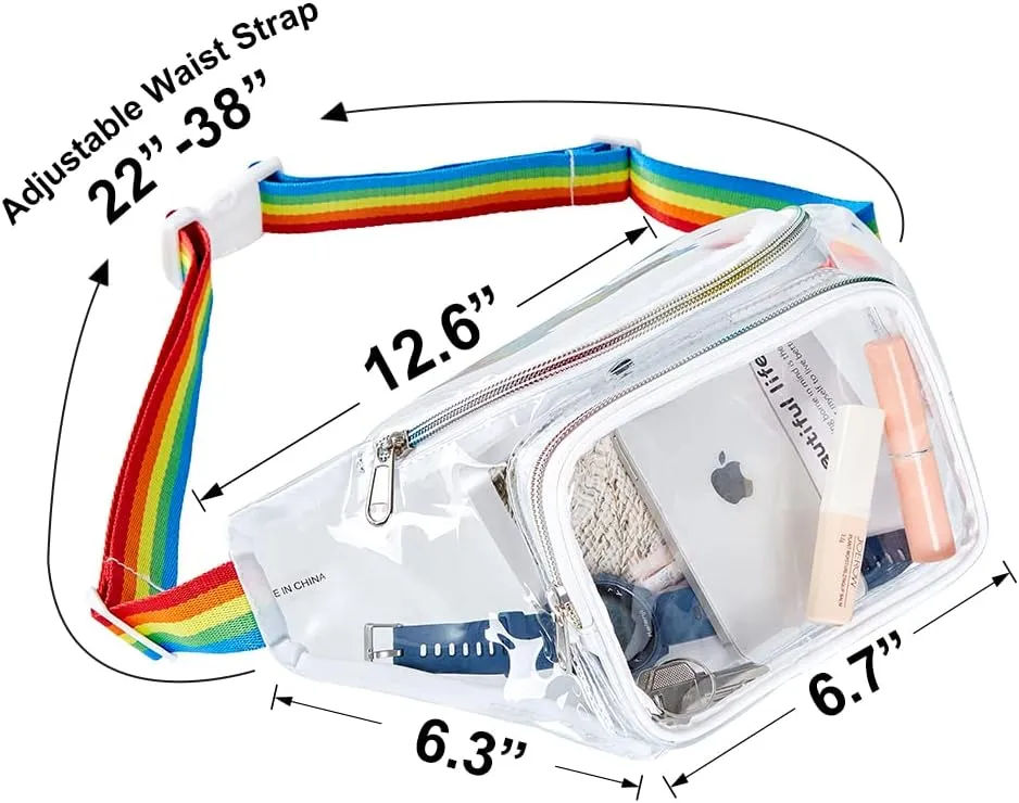 Clear Fanny Pack,Stadium Approved Waist Pack for Festival, Games,Travel and Concerts(Rainbow)