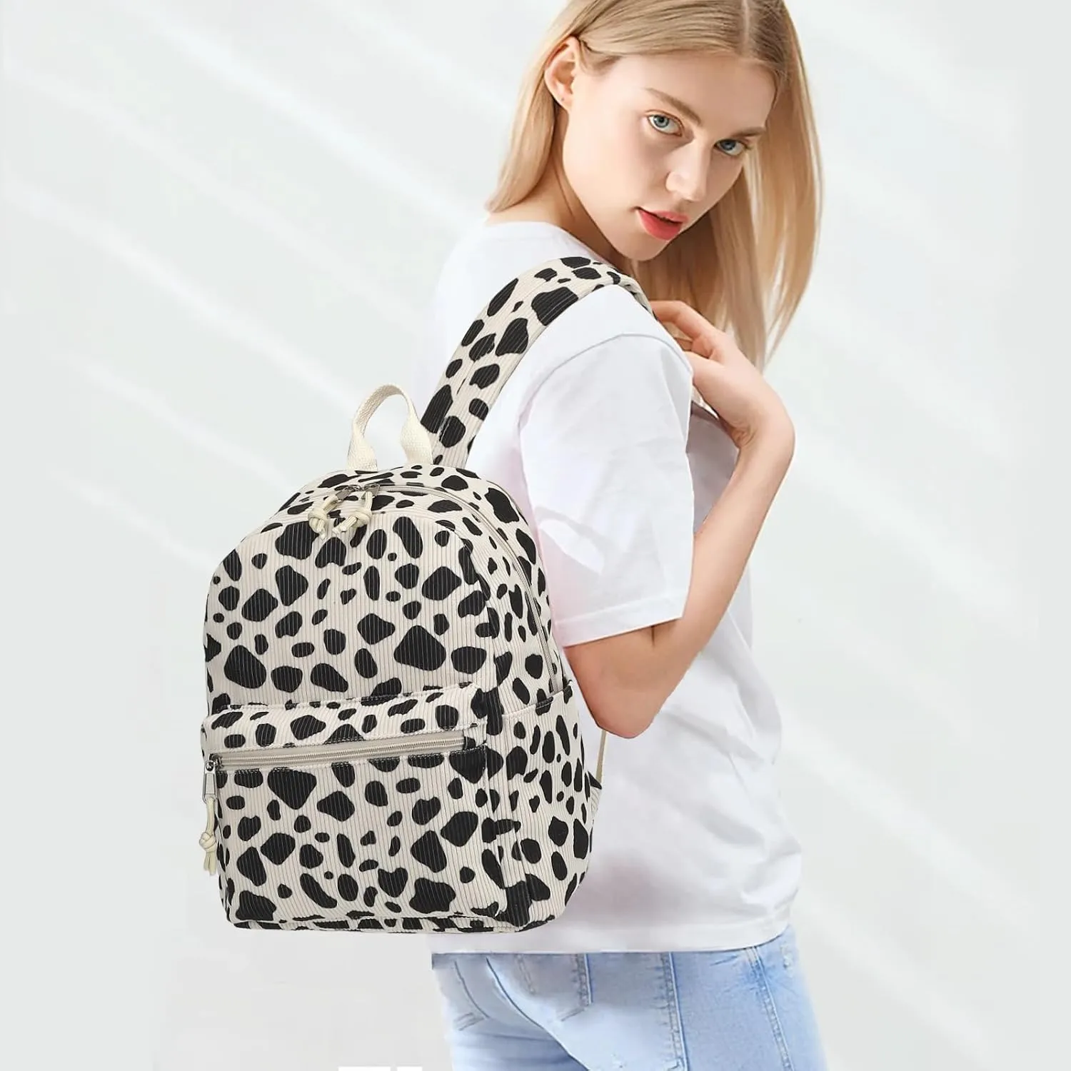 Corduroy Womens Mini Backpack Girls Small Backpack Purse Fashion Casual Daypack School Bookbag (Cow Print)