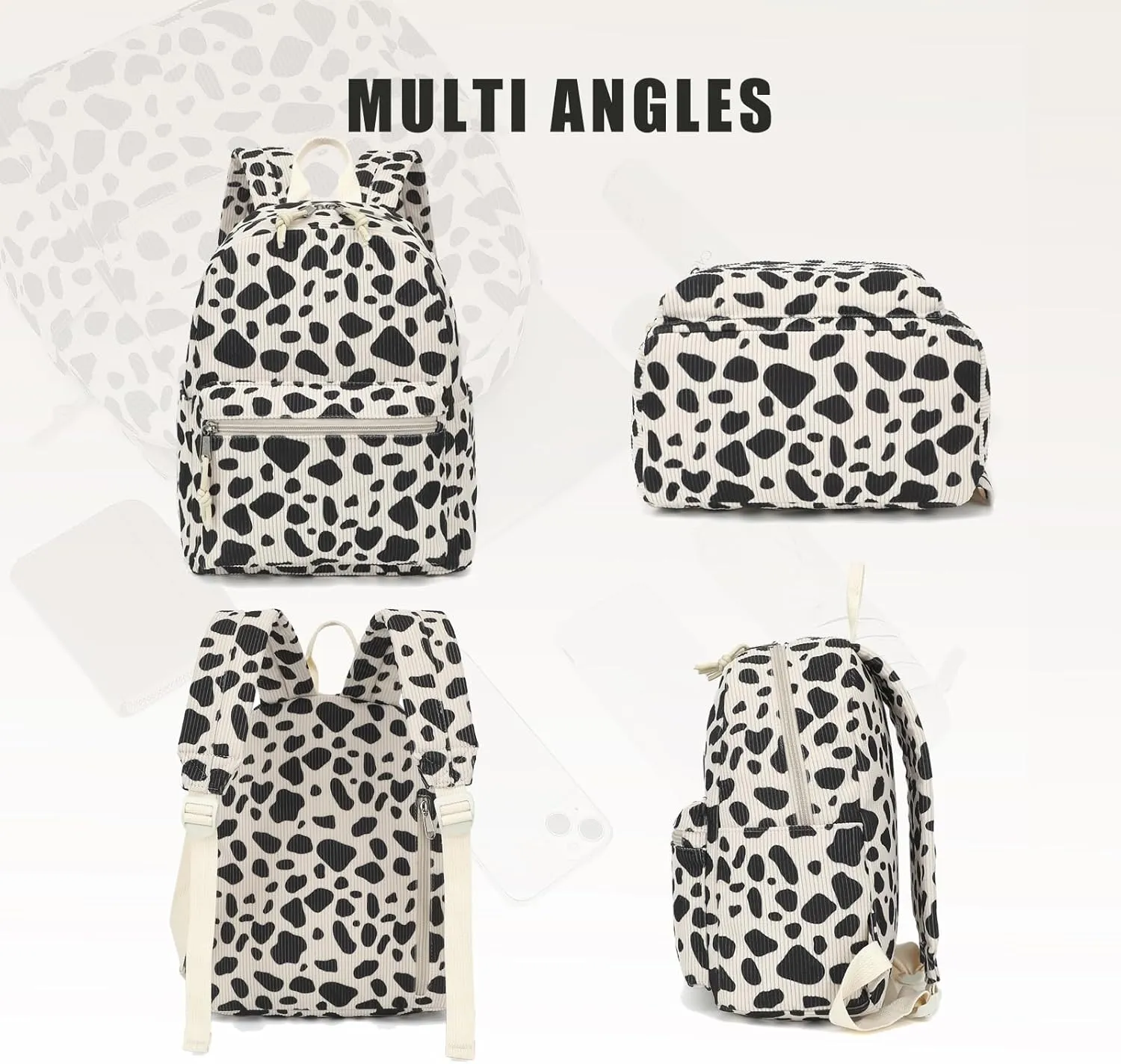 Corduroy Womens Mini Backpack Girls Small Backpack Purse Fashion Casual Daypack School Bookbag (Cow Print)