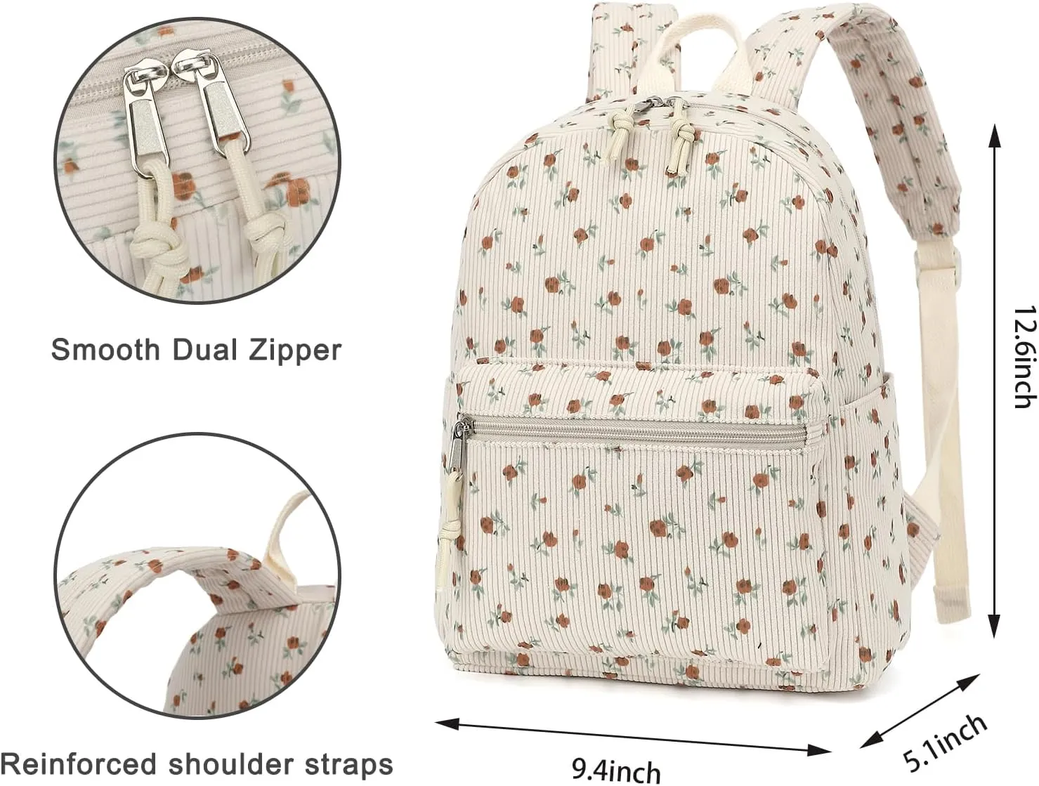 Corduroy Womens Mini Backpack Girls Small Backpack Purse Fashion Casual Daypack School Bookbag (Flowers Brown)