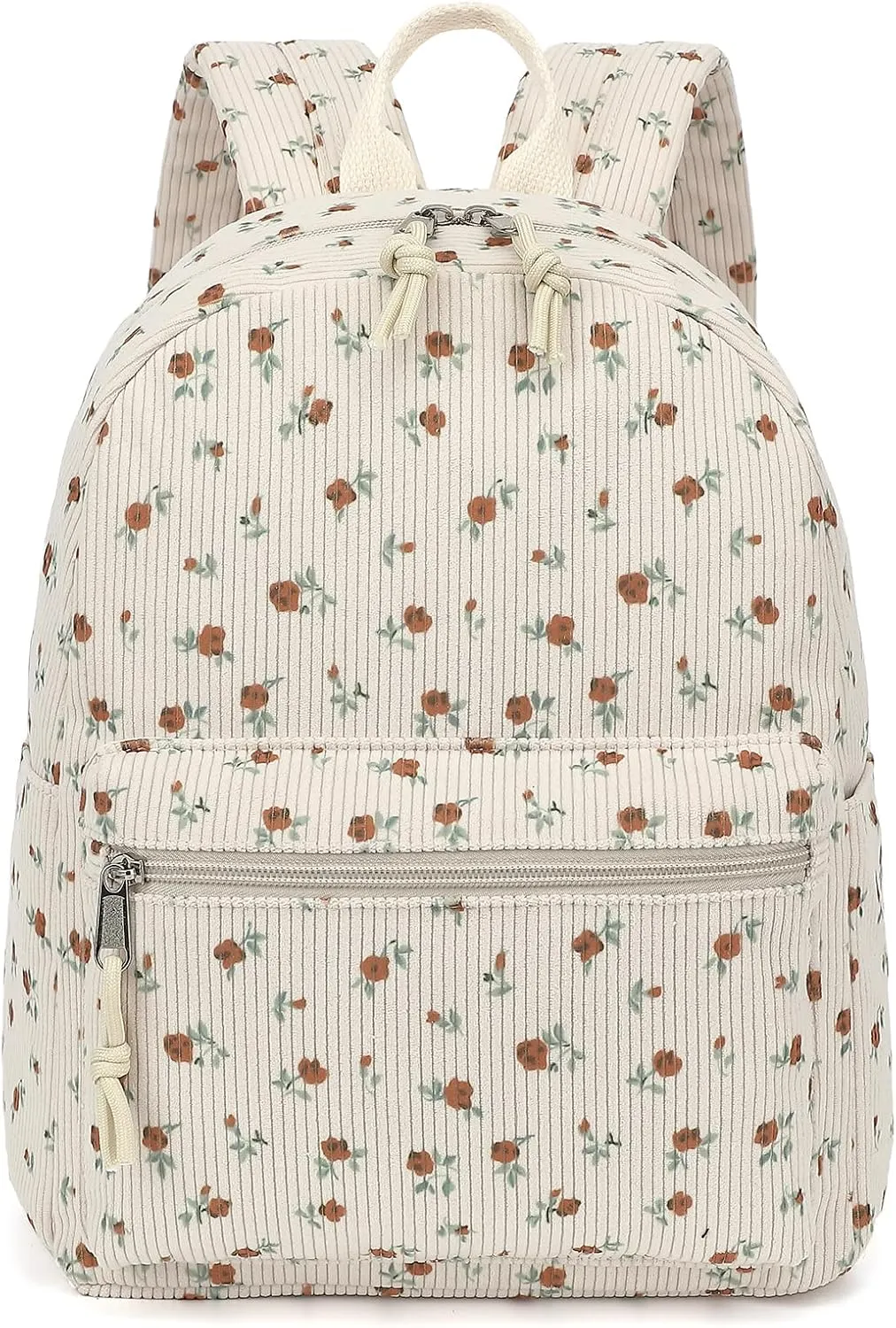 Corduroy Womens Mini Backpack Girls Small Backpack Purse Fashion Casual Daypack School Bookbag (Flowers Brown)
