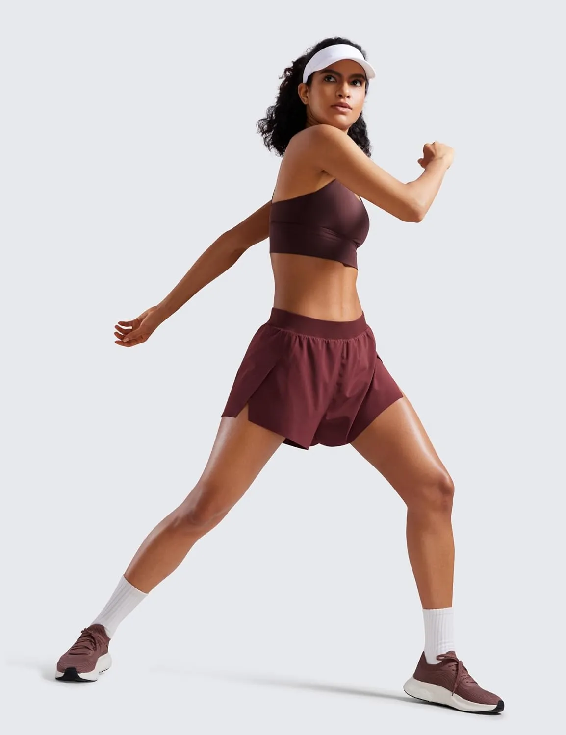 CRZ YOGA Running Shorts for Women High Waisted V Split for Gym Workout Athletic Track with Liner Breathable Quick Dry