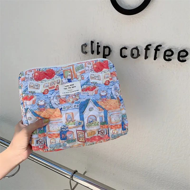 Cute Floral Smiley Face Dots Graffiti Quilted Cotton Large Capacity Makeup Bag