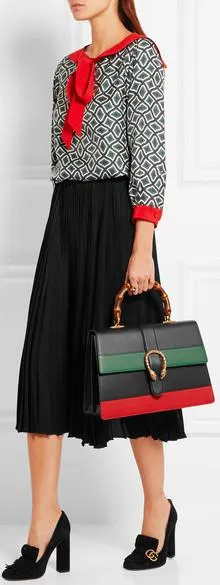 Dionysus Striped Nera Verde Rossa Leather Shoulder Bag