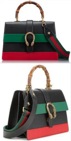 Dionysus Striped Nera Verde Rossa Leather Shoulder Bag
