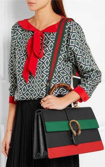 Dionysus Striped Nera Verde Rossa Leather Shoulder Bag