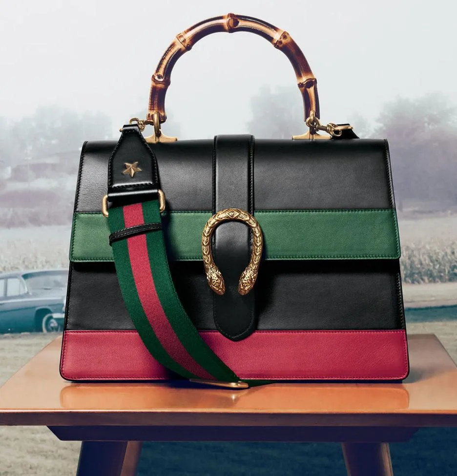 Dionysus Striped Nera Verde Rossa Leather Shoulder Bag