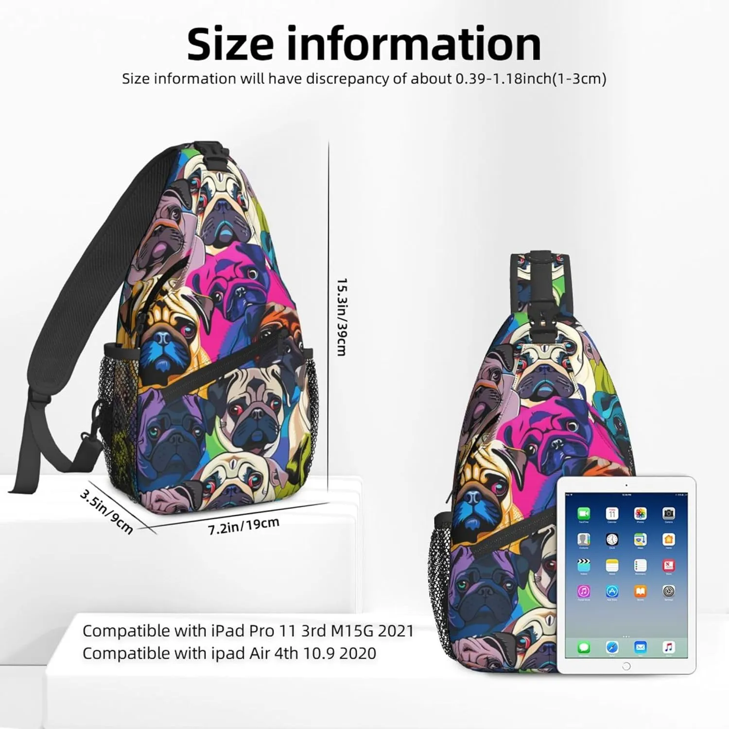 Famame Colorful Pug Dogs Funny Puppy Sling Backpack Chest Bag Crossbody Shoulder Bag Gym Cycling Travel Hiking Daypack For Men Women Multicolor 33