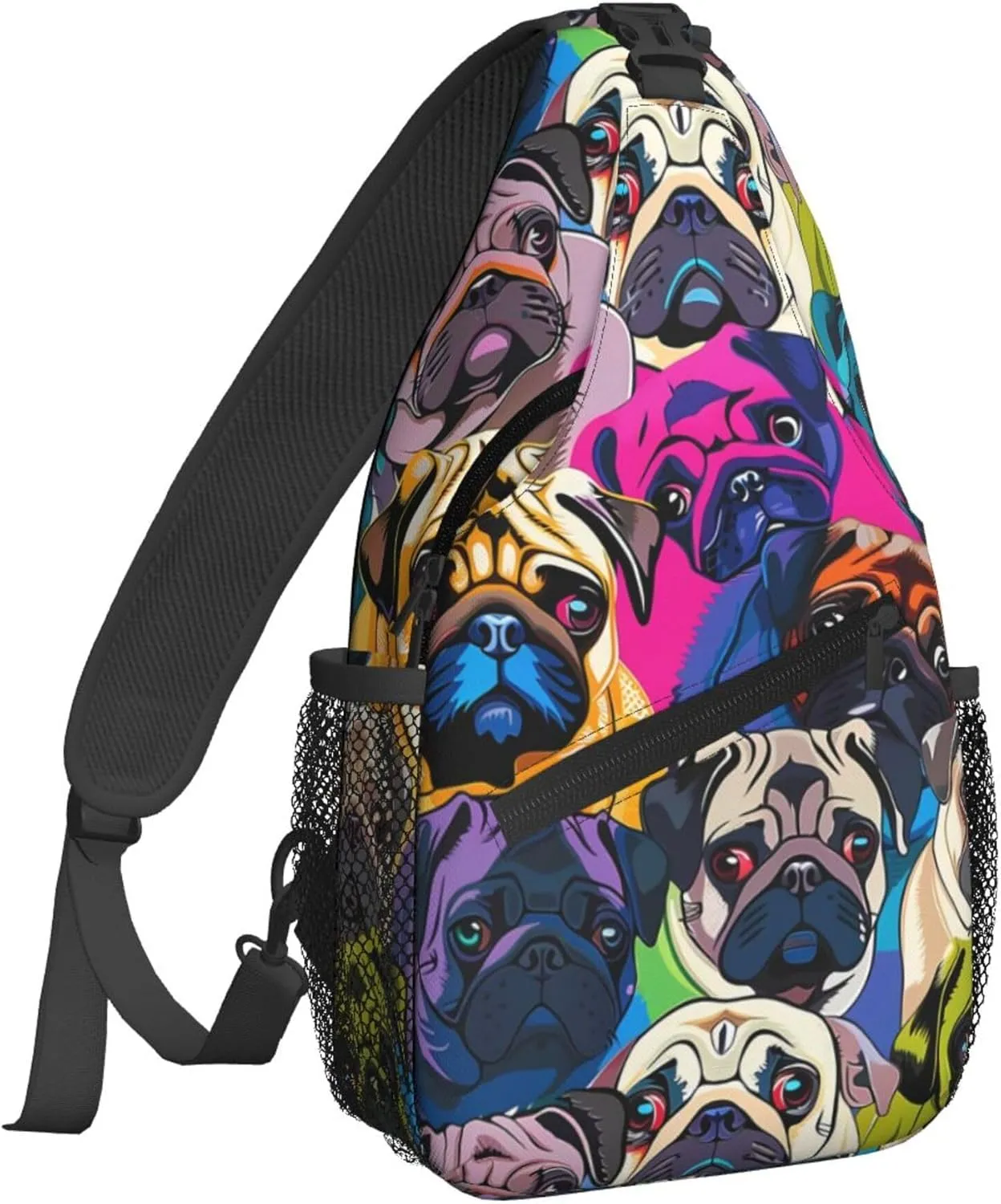 Famame Colorful Pug Dogs Funny Puppy Sling Backpack Chest Bag Crossbody Shoulder Bag Gym Cycling Travel Hiking Daypack For Men Women Multicolor 33