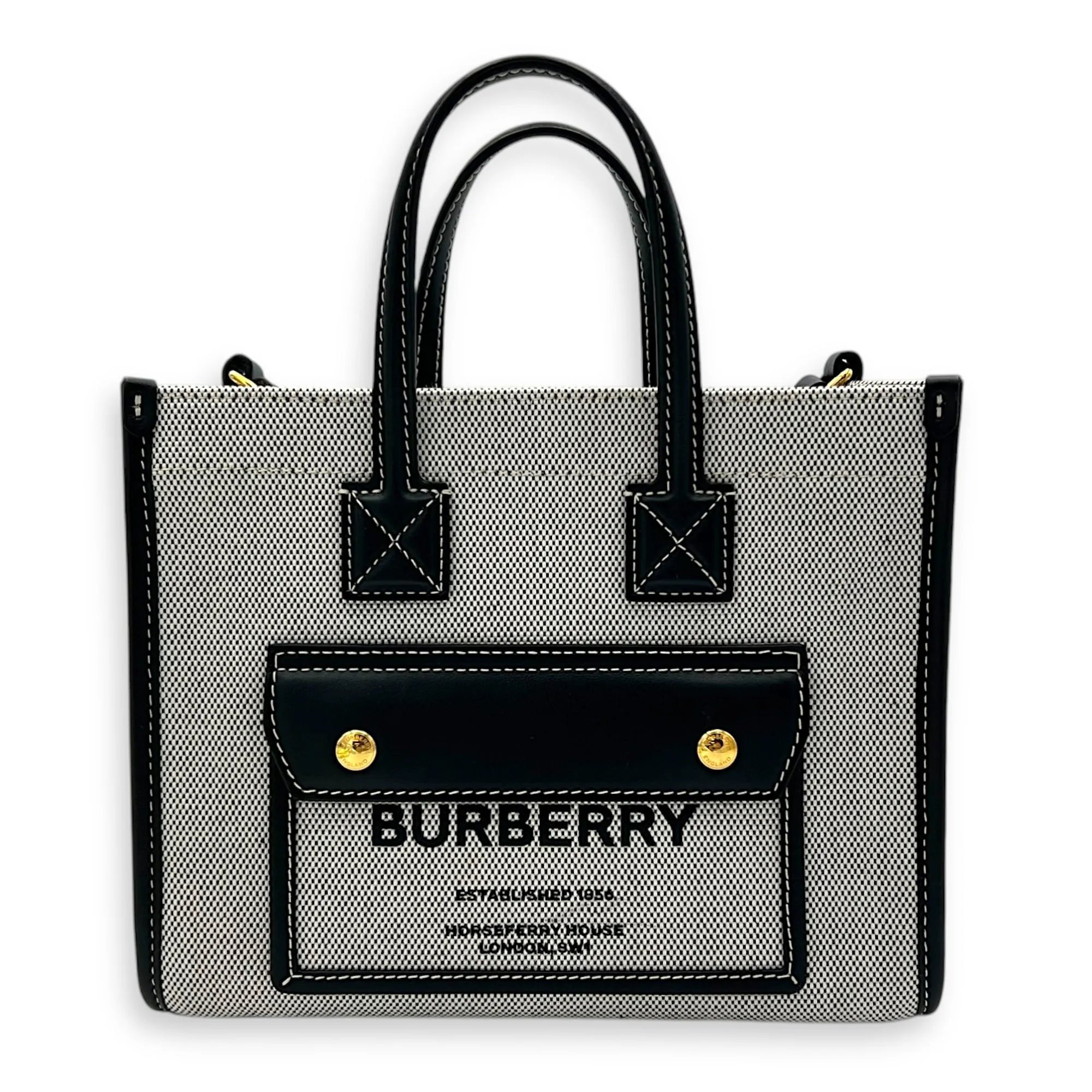 Freya Top Handle Bag Mini Black in Canvas, Gold hardware