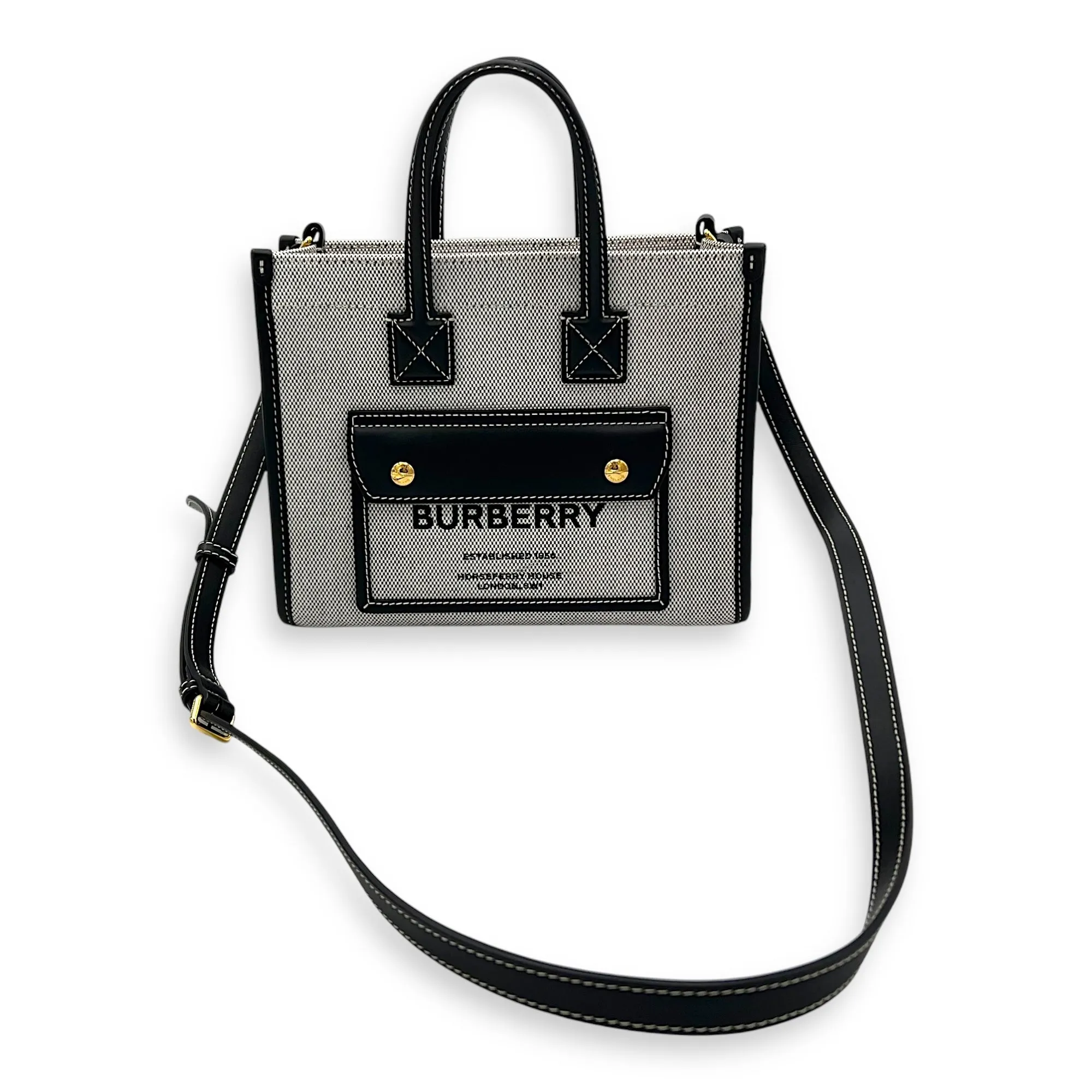 Freya Top Handle Bag Mini Black in Canvas, Gold hardware