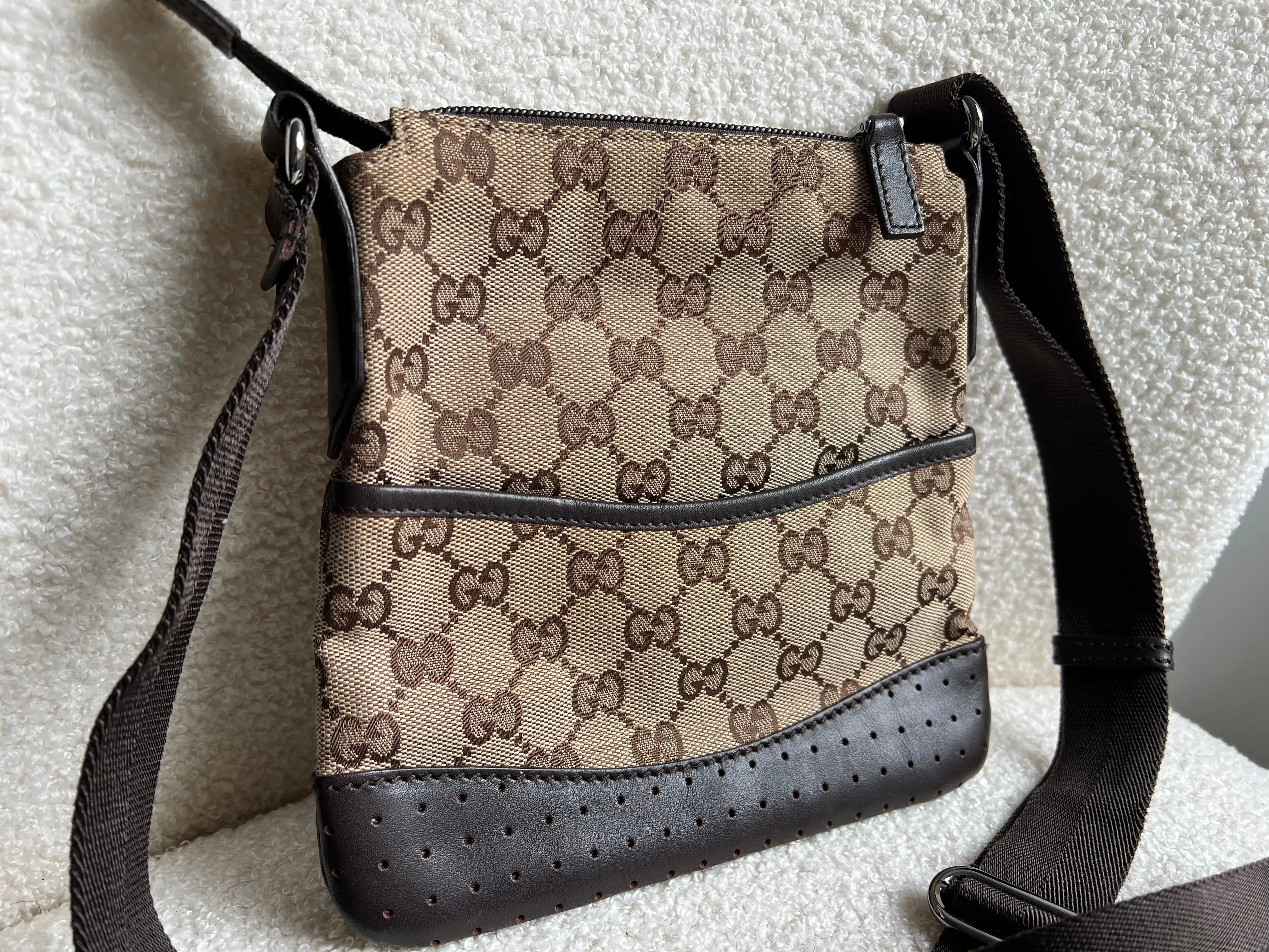 Gucci GG Mini Canvas Perforated Messenger Bag