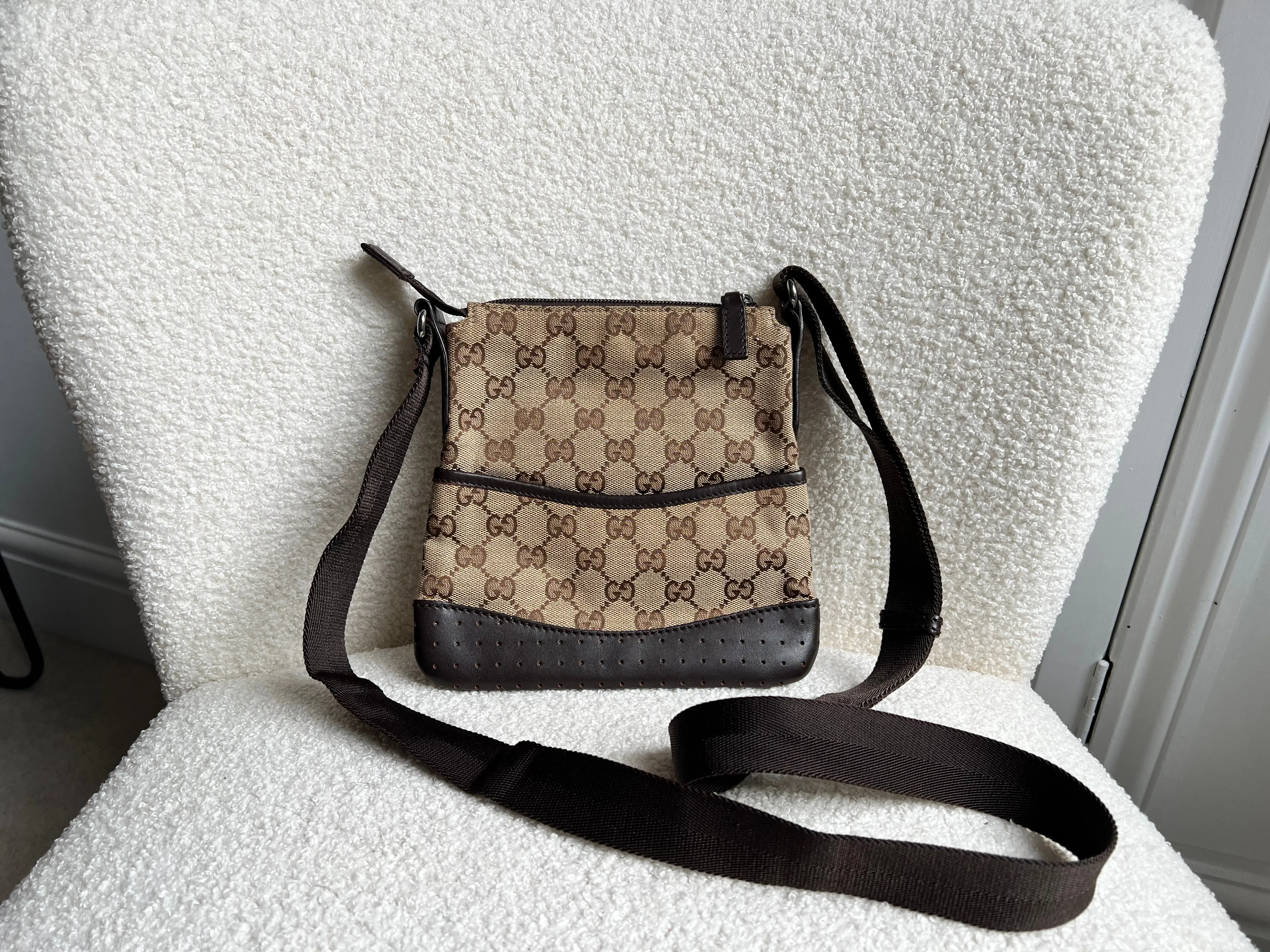 Gucci GG Mini Canvas Perforated Messenger Bag
