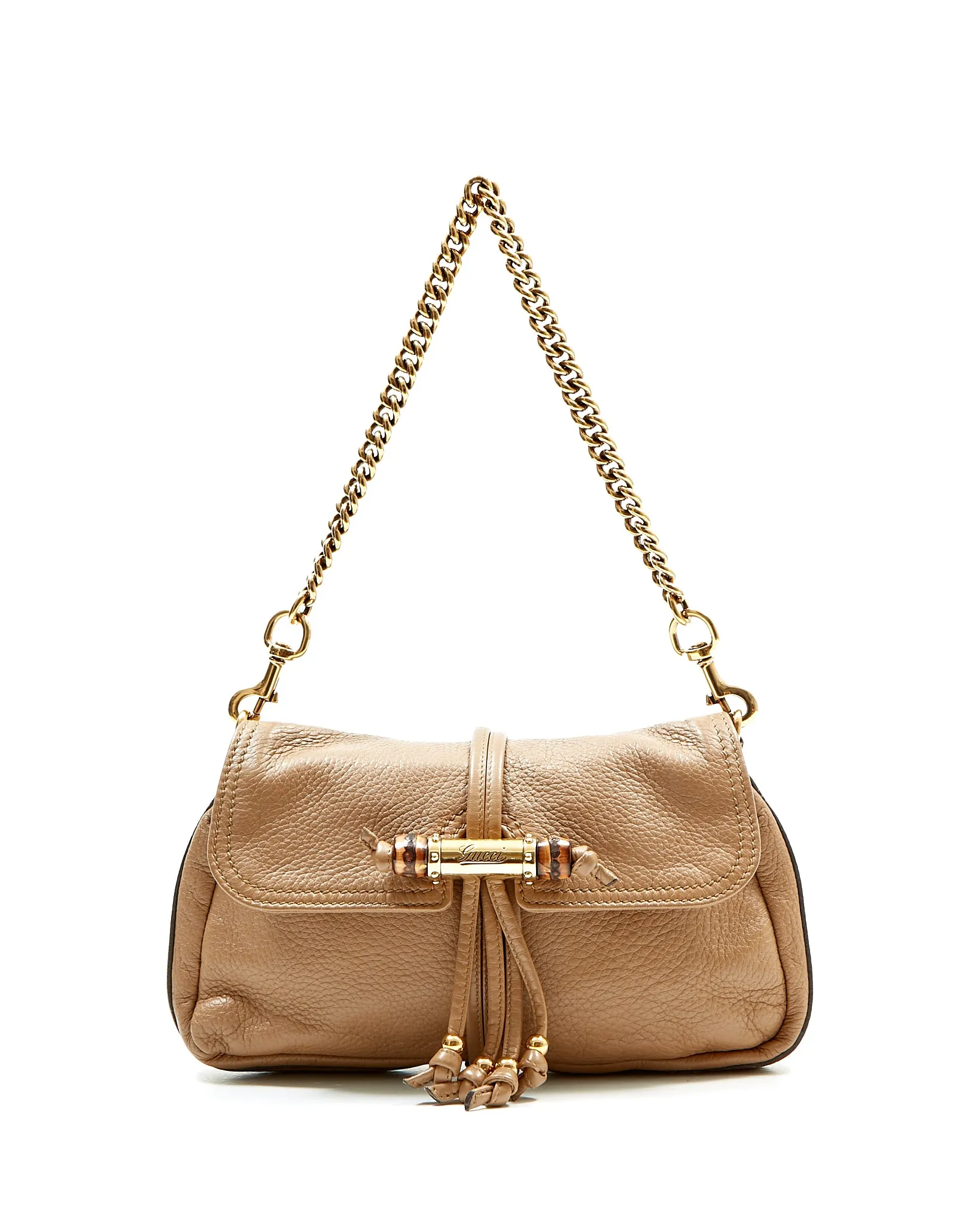 Gucci Tan Leather Bamboo Detail Chain Shoulder Bag