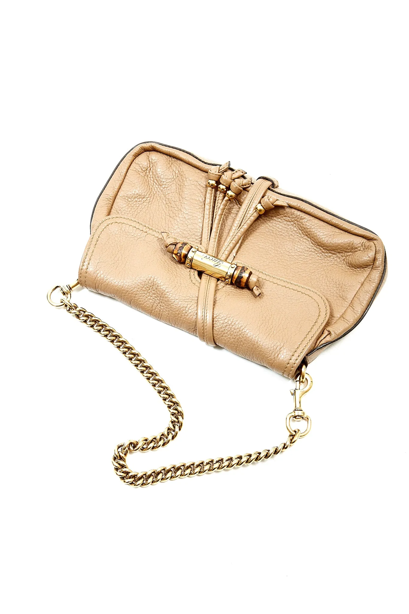Gucci Tan Leather Bamboo Detail Chain Shoulder Bag