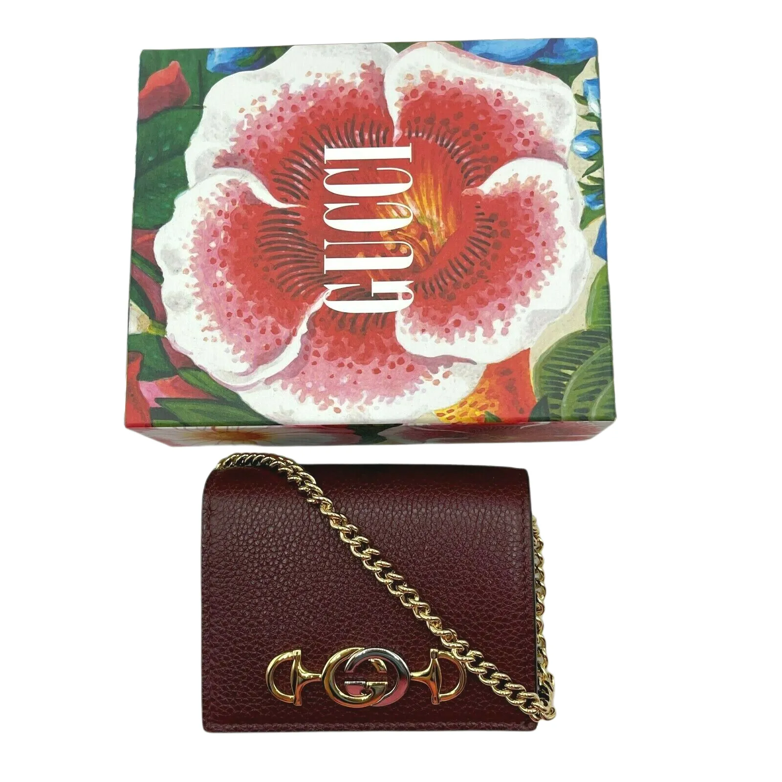 Gucci Zumi  Leather  Chain Bi-Fold Mini Wallet