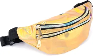 Holographic 80s 90S Rave Fashion Gold Fanny Pack for festival women, Girl Cute Fashion Waist Bag Belt Bags (Gold)