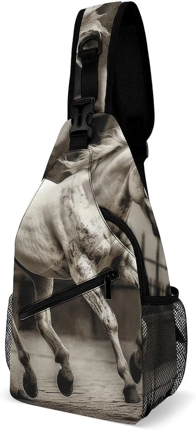 Horse in The Street Sling Backpack Travel Crossbody Shoulder Bag Adjustable Chest Pack for Women Men