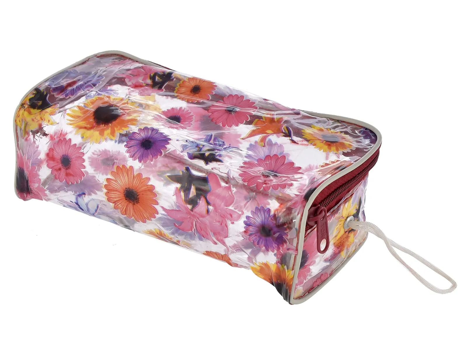 Kuber Industries Flower Printed Tranasparent PVC Makeup Organizing Bag, Travel Toiletry Pouch With Carrying Strip- Pack of 4 (Multicolor)-44KM0602