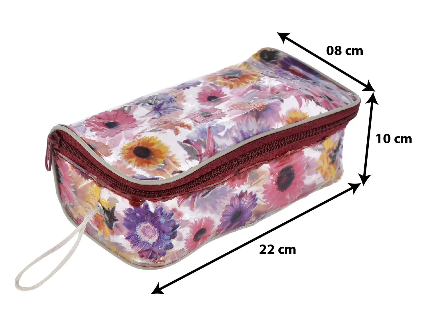 Kuber Industries Flower Printed Tranasparent PVC Makeup Organizing Bag, Travel Toiletry Pouch With Carrying Strip- Pack of 4 (Multicolor)-44KM0602