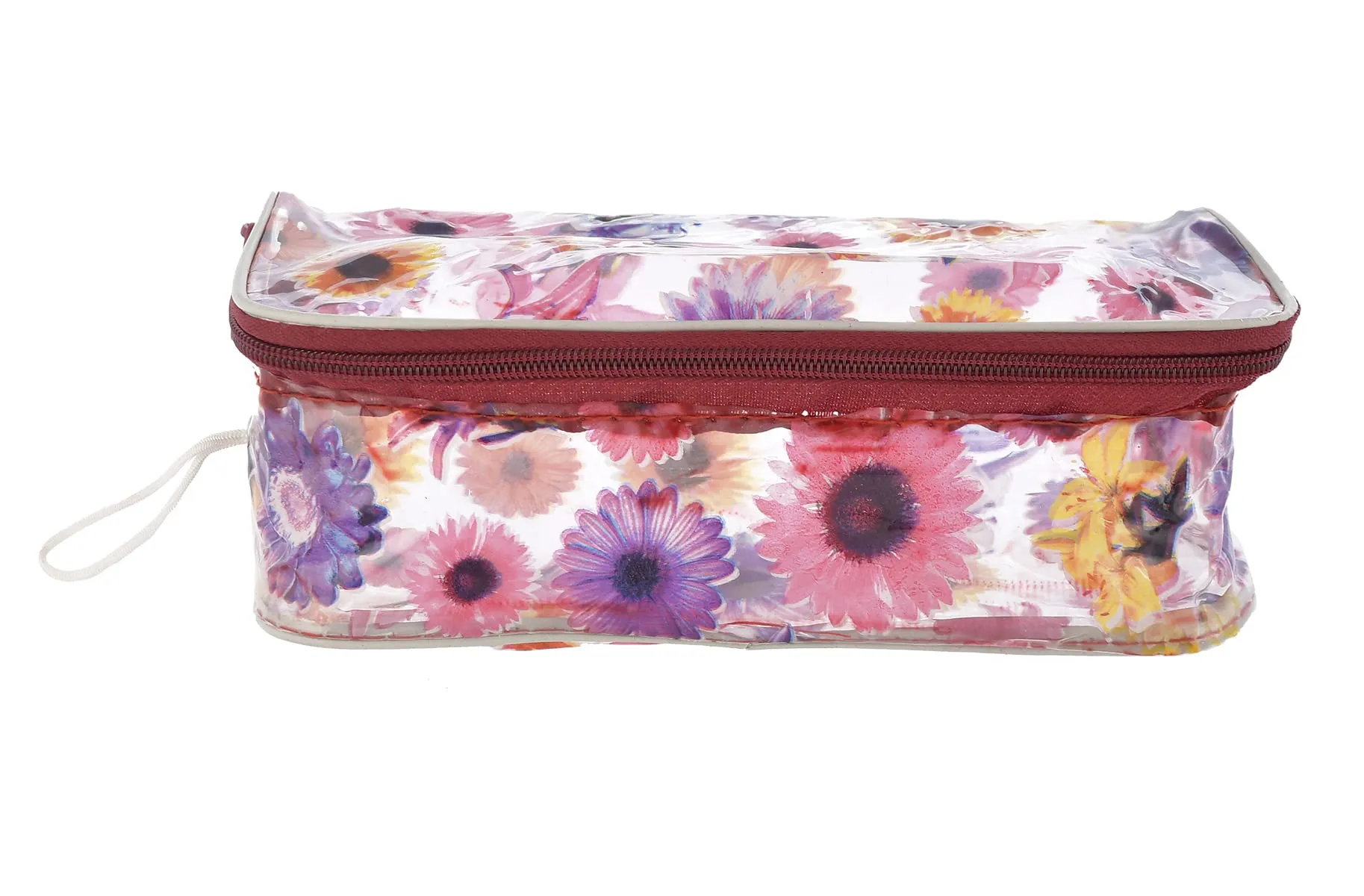 Kuber Industries Flower Printed Tranasparent PVC Makeup Organizing Bag, Travel Toiletry Pouch With Carrying Strip- Pack of 4 (Multicolor)-44KM0602