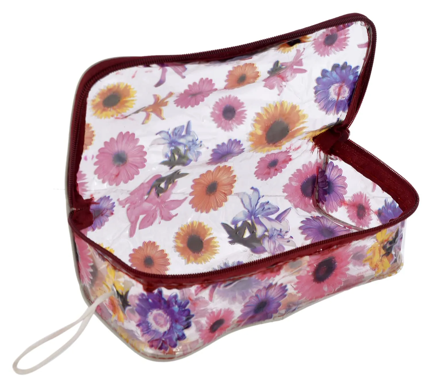 Kuber Industries Flower Printed Tranasparent PVC Makeup Organizing Bag, Travel Toiletry Pouch With Carrying Strip- Pack of 4 (Multicolor)-44KM0602