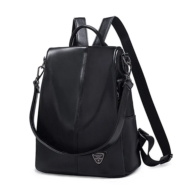 Leather Backpack Women's Multi-Purpose Crazy Horse Leather Badge Anti-Theft Backpack