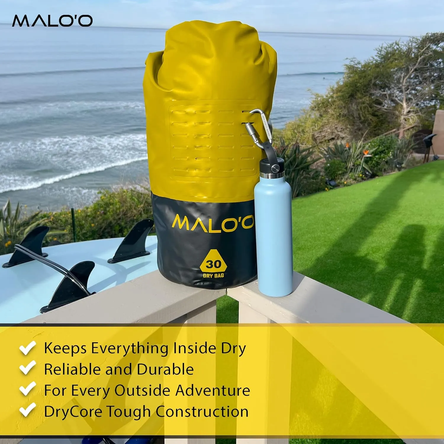 Maloo 30L Heavy Duty 100% Waterproof Roll-Top Dry Bag Backpack  Keeps Gear Dry for Fishing, Rafting, Kayaking, Beach, Boating, Hiking, and Camping - Travel Safe - Easy To Use Dry Bag Backpack