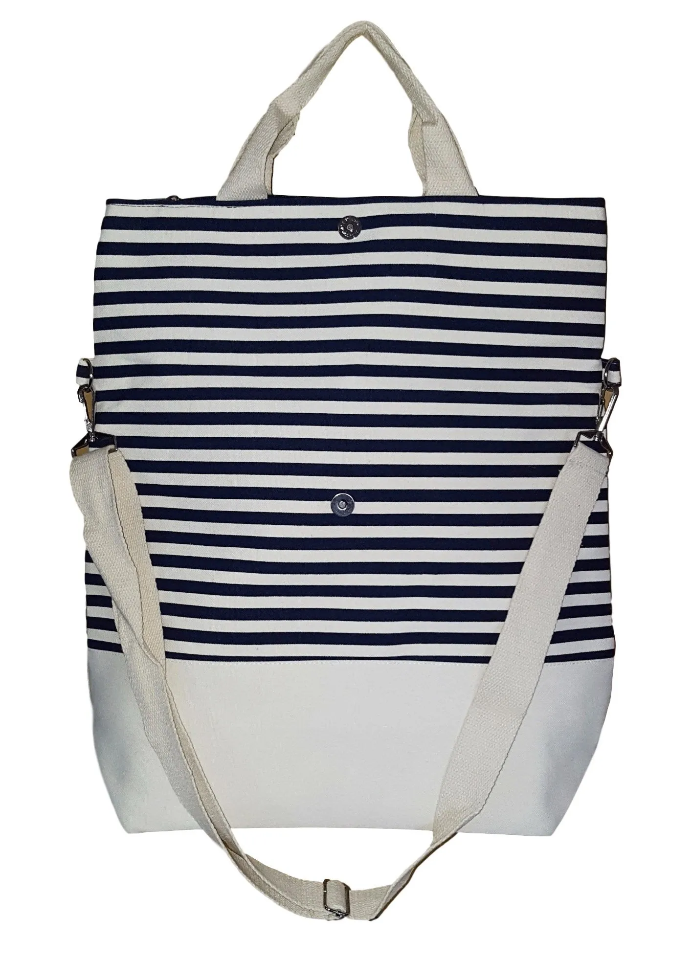Messenger Style Inspired Stripe Beach Tote Bag (Navy Stripe)