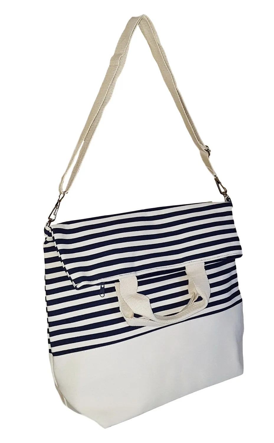 Messenger Style Inspired Stripe Beach Tote Bag (Navy Stripe)