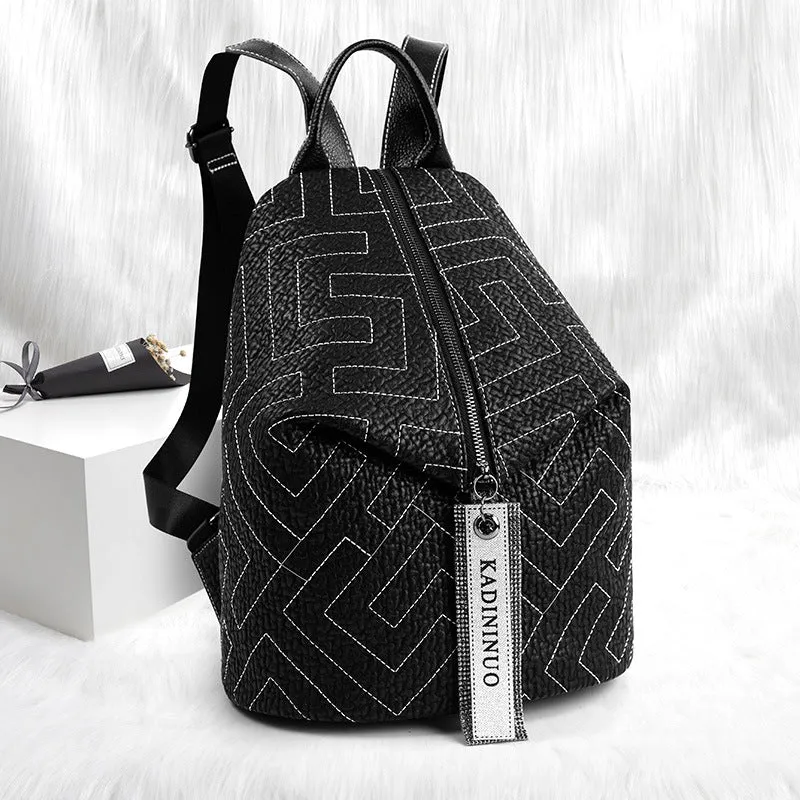 New Korean Style Leather Backpack Women's Fashion Embroidery Thread Multi-Purpose