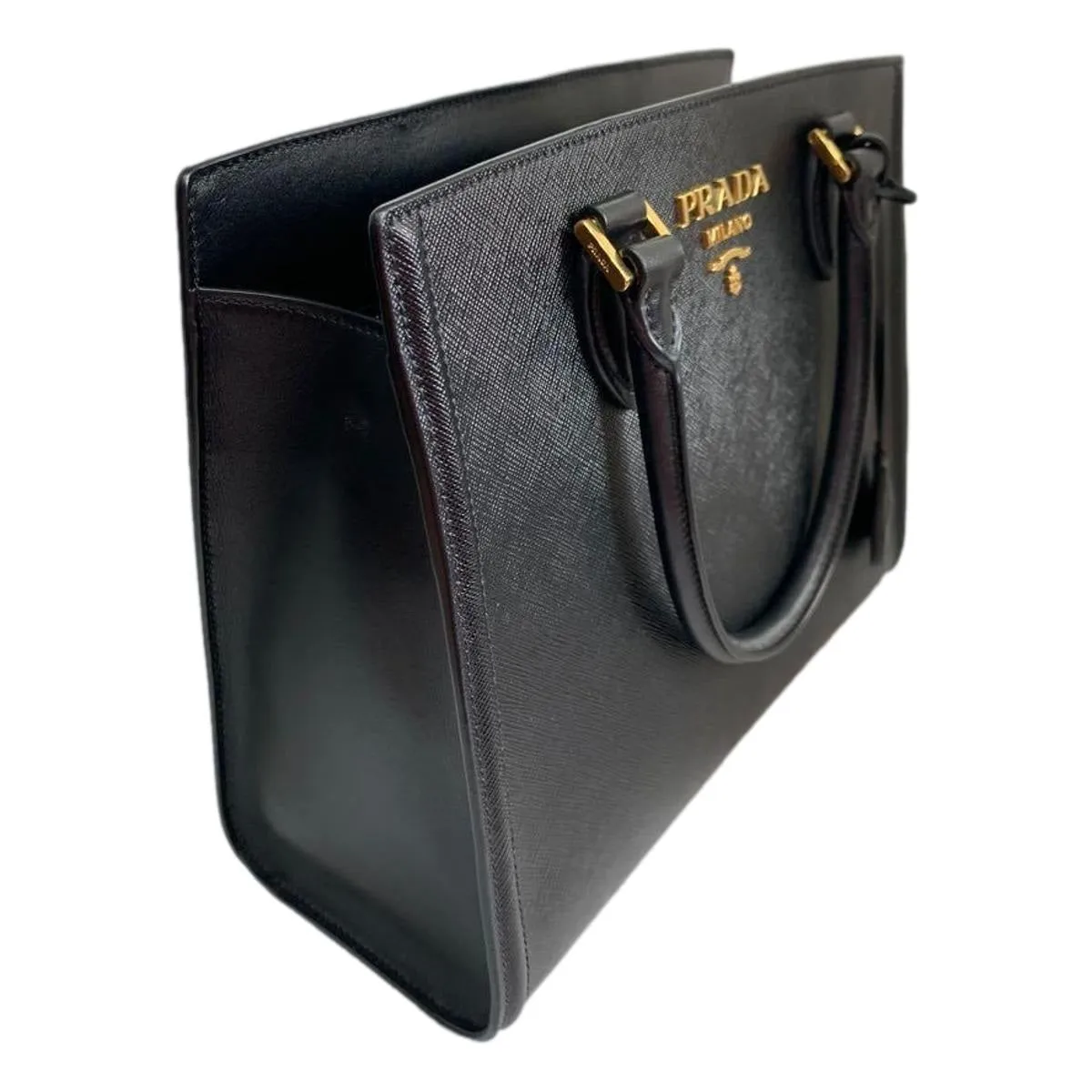 Prada Saffiano Lux Black Medium Satchel Handbag 1BA227